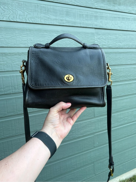 Coach Handbags - Vintage Coach Navy Court Leather Top-Handle Crossbody Bag with Gold Hardware
